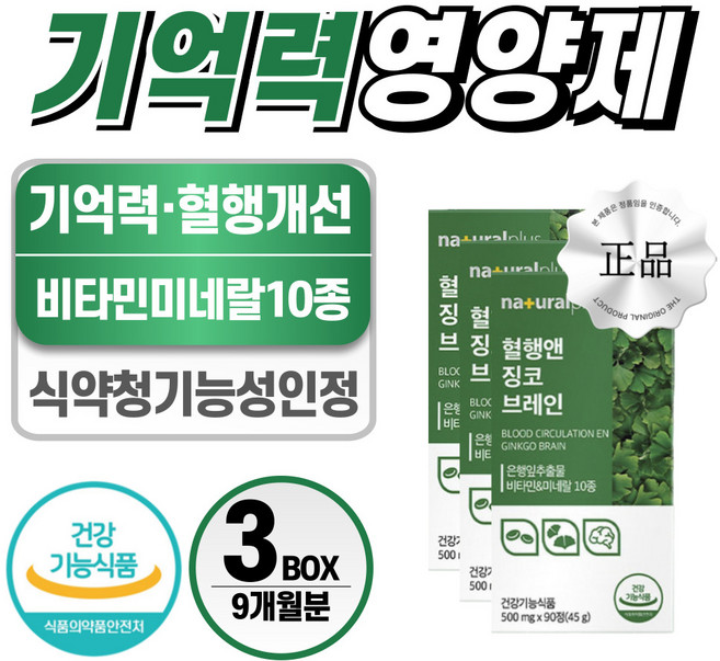 기억력 영양제 식약처 인증 헬시위듀 징코 플라보놀배당체, 3개, 90정