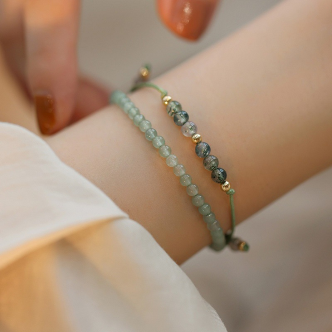 아벤츄린 팔찌 2종세트 천연 원석 14K 금도금 레이어드 by 리마린