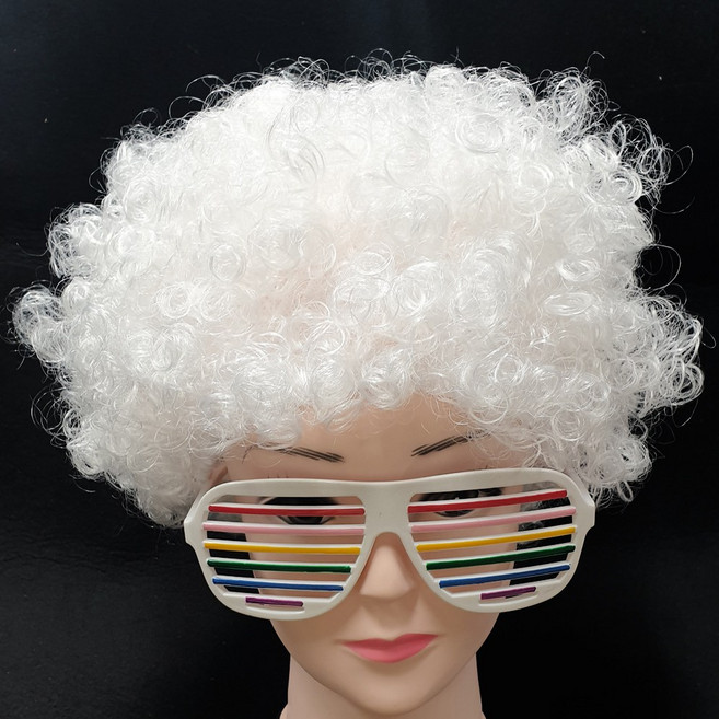 파티로 뽀글이가발 파마머리 노래방 코믹 아줌마 가발, 화이트