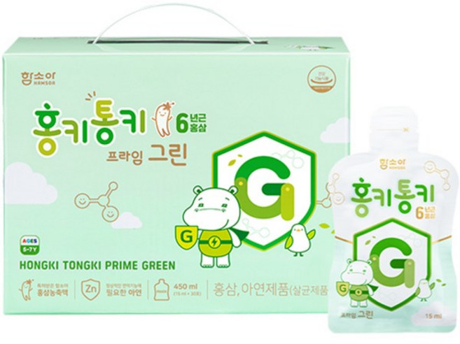 함소아 홍키통키 프라임 그린 유아홍삼, 1개, 450ml