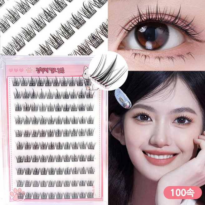 ROYAI ONE 대용량 100속 노글루 속눈썹 풀없이 붙이는 인조 가닥 속눈썹 7-9mm, 1개, 블랙