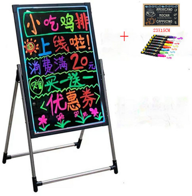 KORELAN LED 광고판 야외 광고판 멀티 칠판 매장 전시 세우는 광고판 야시장 LED 광고판 세 가지 전력 공급 방식 50X70CM, 30X40나무틀칠판, 1개