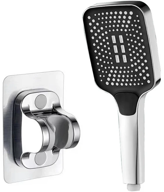 사각형 버튼 조정 가능한 샤워 헤드 실버 부스터 샤워 헤드 두꺼운 물 콘센트 샤워 헤드 세트, 06 Silver-bracket