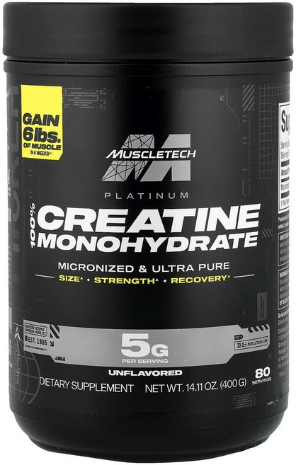 머슬테크 플래티넘 100% 크레아틴 모노하이드레이트 언플래버드 MuscleTech Platinum 100% Creatine Monohydrate 400g, 1개