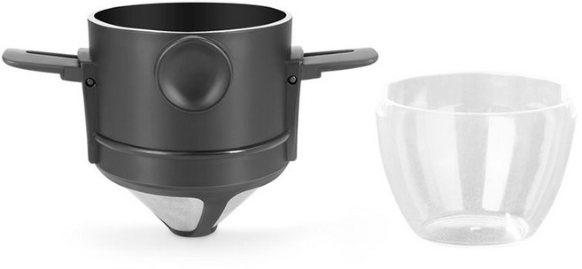 접이식 커피 필터 304 스테인레스 스틸 이중층 커피 깔때기 망원경 드립 프리 필터 종이 필터 컵, 그림처럼