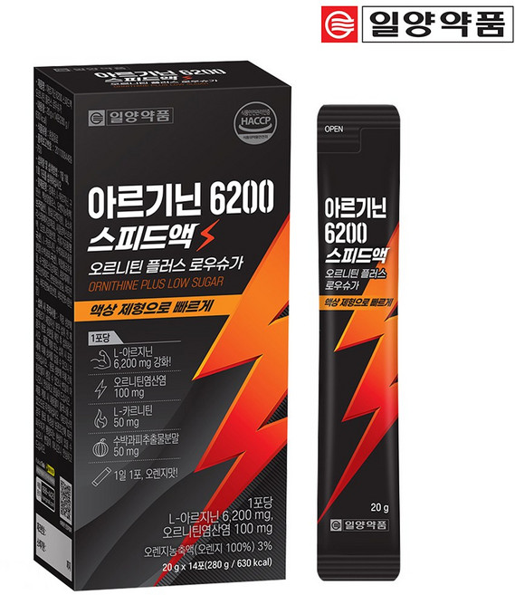 일양약품 아르기닌 6200 스피드액 오르니틴 플러스 로우 슈가 14p, 280g, 1개