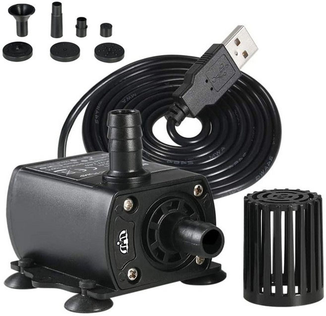 소형 USB 수중 워터 펌프 4.8W DC 물 순환 모터 어항 수족관 분수 노즐 포함 수륙양용 수압조절형, 1개