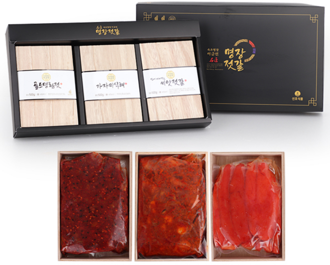 이금선명인 젓갈 선물세트 씨앗젓갈+가자미식해+골드명란젓, 1세트, 1.5kg