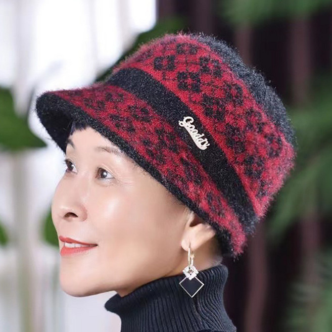 冬季保暖帽 中老年帽子 加絨保暖護耳針織毛線帽 奶奶帽 冬款老人帽子 百搭棉帽