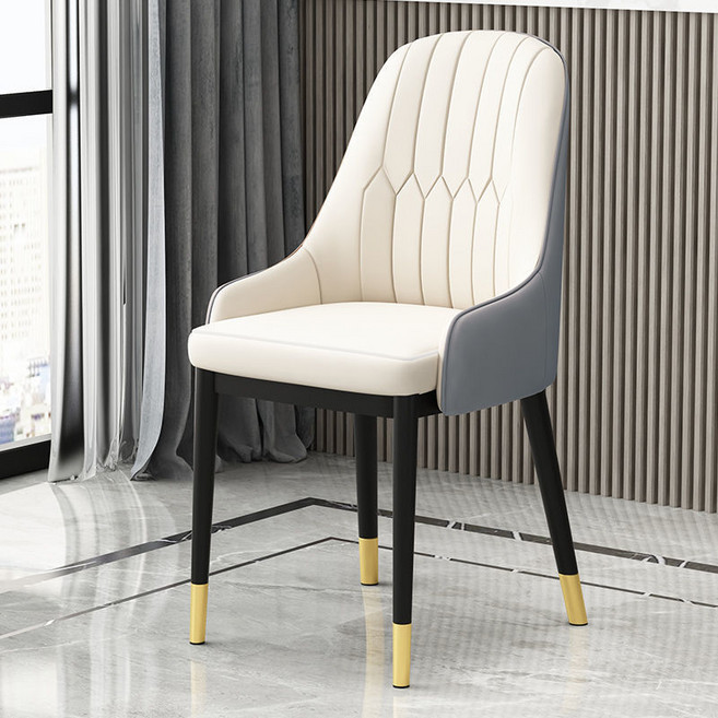 ANYOU 소프트 가죽 식탁의자 2p 고급 두툼한 등받이 카페 인테리어 의자, 2개, 화이트+그레이