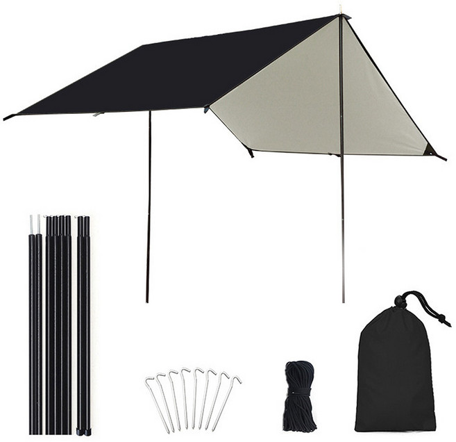 Lixada 옥스포드 실버코팅 그늘막 타프스크린 타프 세트, 블랙