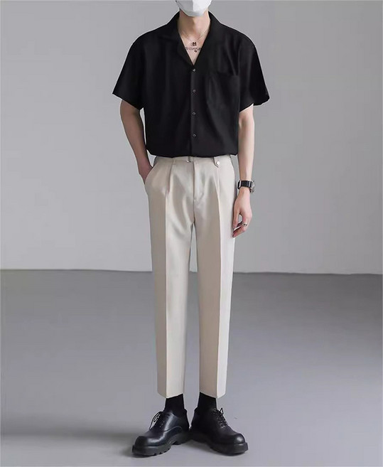 【冰感透氣】冰絲襯衫 短袖襯衫 古巴領襯衫 韓版襯衫 寬鬆襯衫 夏季薄款 肌理設計 白色上衣 潮流百搭 男式休閒