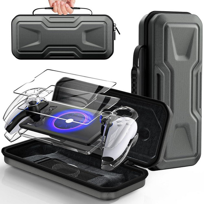FYOUNG 3 in 1 Accessories Bundle for Playstation Portal Carrying Case & Hard PC Clear Cover Skins, 다크 게리