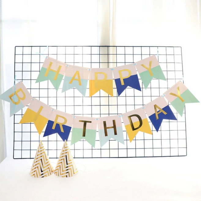 生日快樂彩虹色三角掛旗裝飾, 生日彩色款（大號), 1個