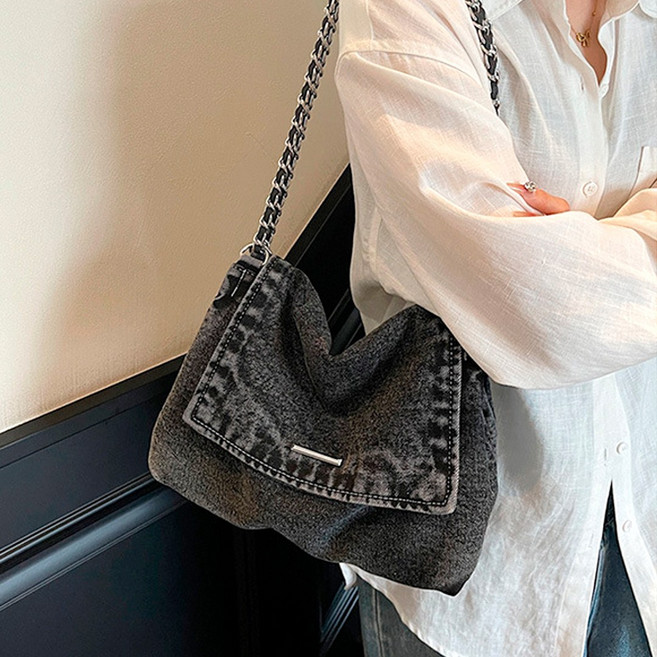 쇼피고 데님 체인 숄더백