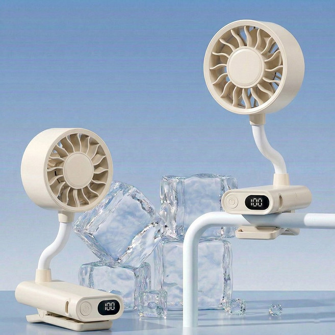 Veralool 탁상용 클립형 휴대용 무선 미니 선풍기 360도 유연 호스 저소음 경량115g 유모차 캠핑 기숙사 다용도 100단계 자유 조절 집게 선풍기, 베이지, N27