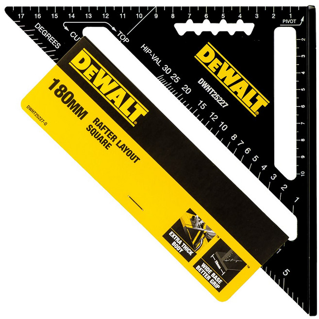 디월트공식대리점 DWHT25227 180MM 알루미늄 삼각자 직각자 공업용 산업용 커팅 자, 블랙, 1개