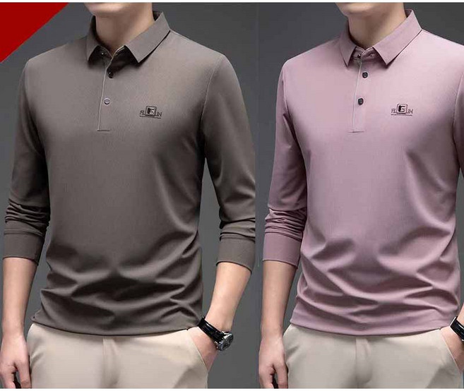 1+1 남성 폴로넥 긴팔 티셔츠 남성용 봄가을 고급 긴팔 폴로셔츠 루즈핏 캐주얼 기본 솔리드 컬러 상의 JXH