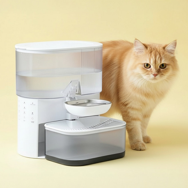 펫케어 강아지 고양이 정수기 무선 플로우 자동 급수기 음수대, 1개, 화이트