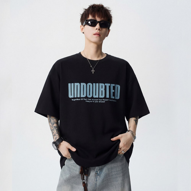 훌룰루 남성 프린팅 반팔티 오버핏 레터링 그래픽 박스티 순면 DT3325