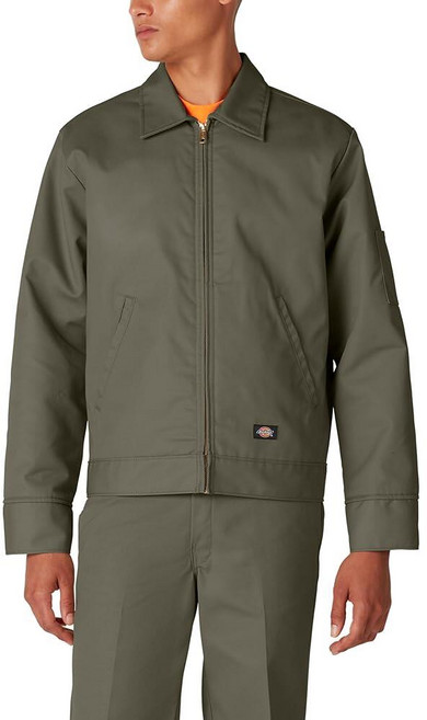 Dickies 남성용 절연 처리가 된 아이젠하워 앞면 지퍼 재킷 전면 다크 브라운., Moss