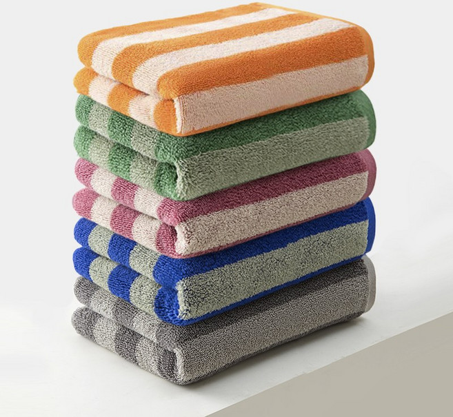 록신 호텔 수건 스트라이프 디자인 선염 40수 코마사 데일리 타월, 혼합색상, 5개