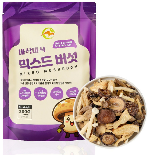 다이어트저칼로리간식/사무실간식/유치원간식/파티핑거푸드 믹스드버섯칩, 1개, 200g