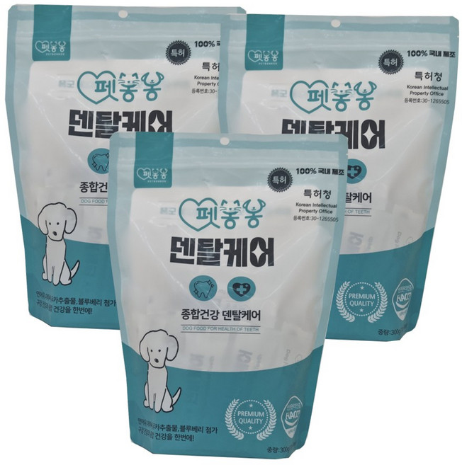 펫봉봉 덴탈케어 강아지덴탈껌 대용량 스케일링 영양 츄잉스틱, 펫봉봉 덴탈케어 종합건강, 300g, 3개