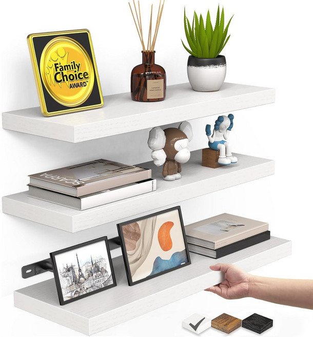 Bloom 무지주 벽선반 3종 세트 | 인테리어 벽걸이 선반, 1단, 화이트