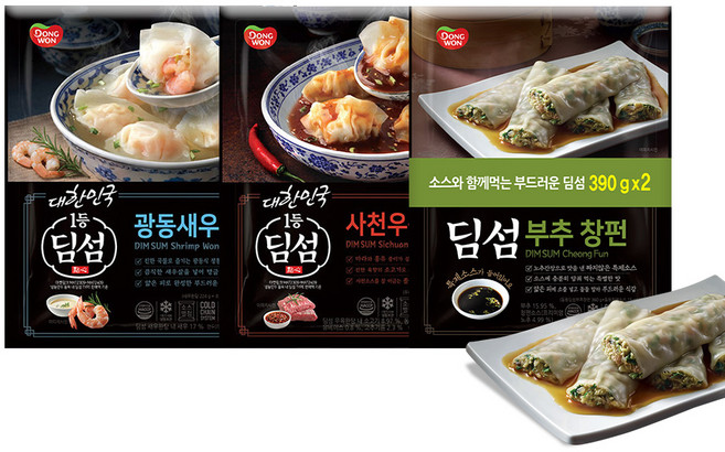 동원 딤섬 부추창편 390gx2 +딤섬 새우완탕 294g x1 +딤섬 사천우육완탕 336g x1