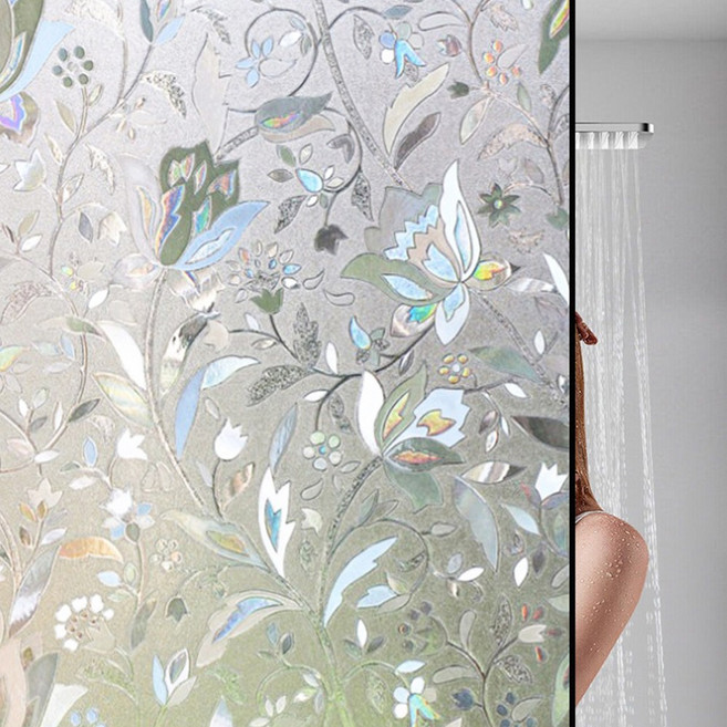 굿데이몰 물로 붙이는 자외선차단 무점착 창문 시트지 사생활보호 창문필름 욕실필름, 플라워