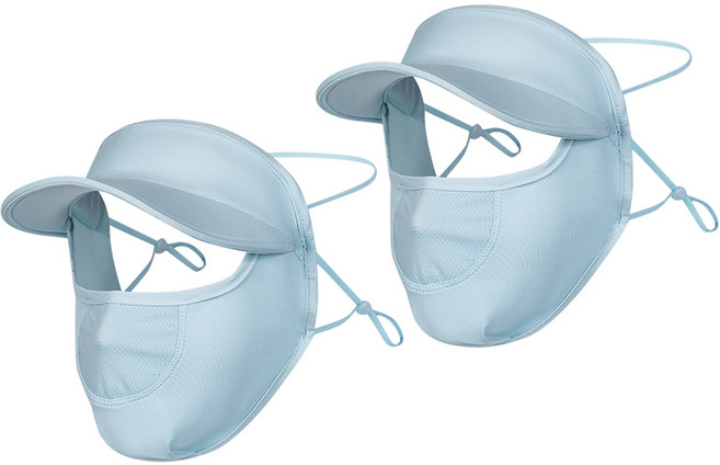 여성 풀커버 햇빛가리개 자외선차단 마스크 UPF50+ 바이저 쿨마스크 골프 페이스커버 얼굴목 냉감 아이스실크 여름 스포츠, 2개, 푸른 색