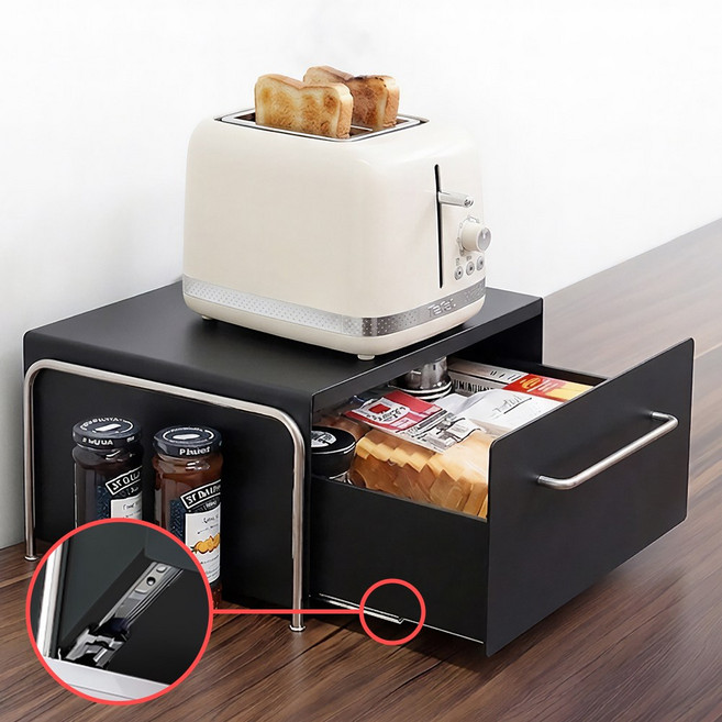 동화속나무 철제 슬라이드 서랍형 수납함, 1개, 블랙