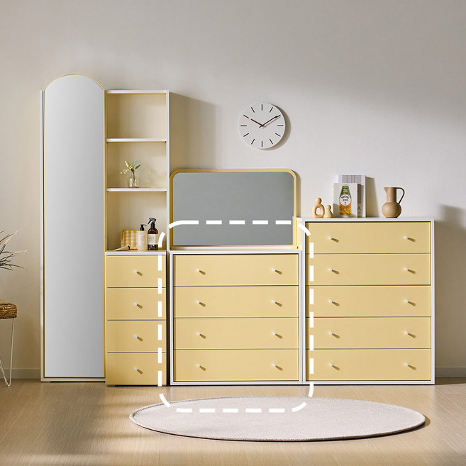 솔로리빙 담담 E0 드레스룸 다용도 옷 수납 4단 서랍장 800, 4단800서랍장, 버터옐로우