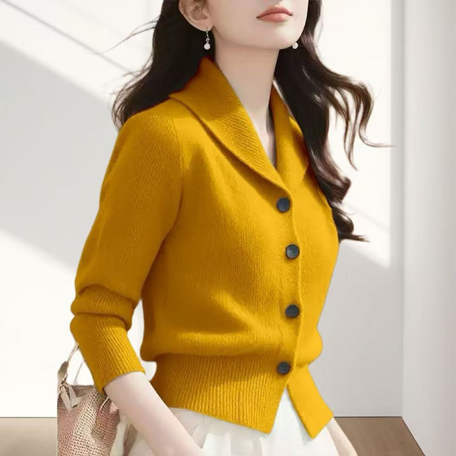 MEAWA 핀아니트상의 / 여성 단추 카라 포인트 티셔츠 상의