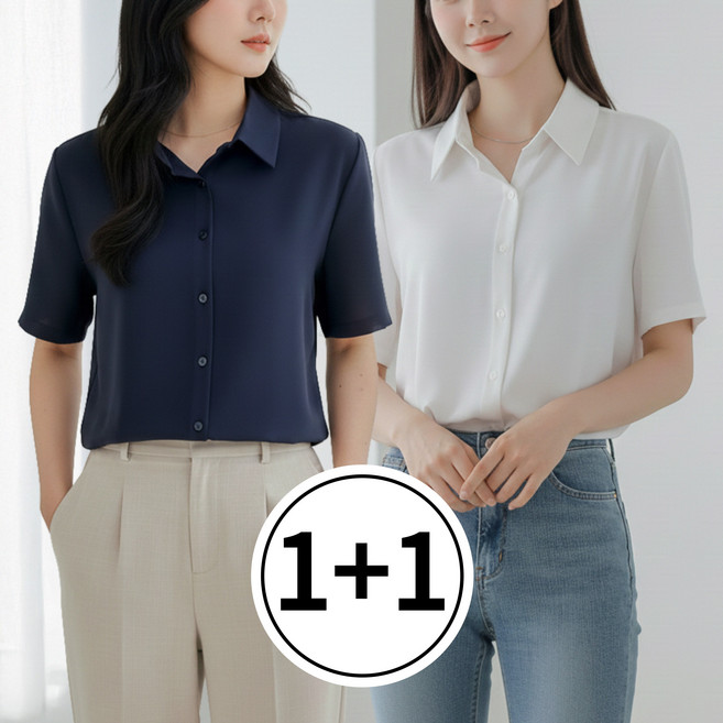 수지나 링클프리 여성 셔츠 반팔 블라우스 2종세트