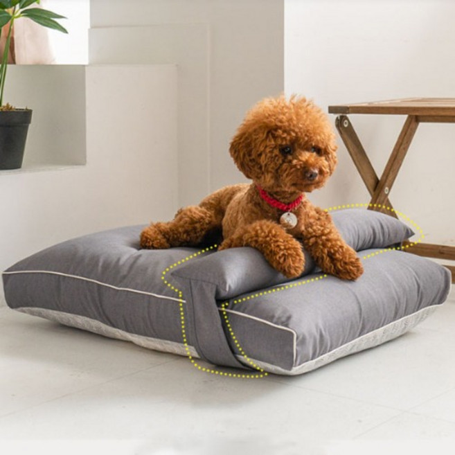 제리파파 먼지 안 붙는 강아지 꿀잠 코코방석(베개 쿠션+방수 커버 포함), 그레이, 1개