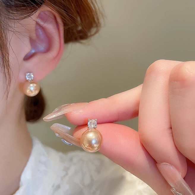 Cle.v 담수진주 큐빅 진주 귀걸이 8mm