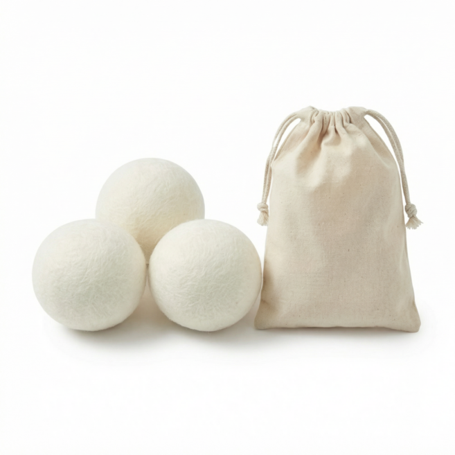 코코바움 건조기 양모 울드라이어볼, 내추럴 화이트 (파우치 포함), 3개