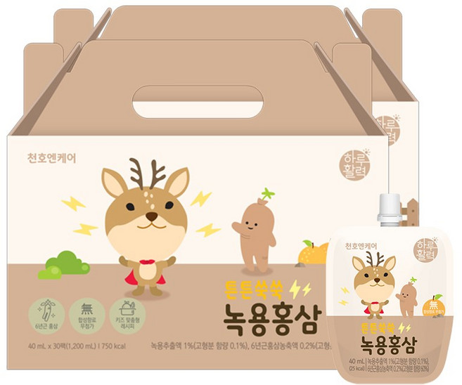 하루활력 튼튼쑥쑥 어린이 녹용홍삼 30p, 1.2L, 2개