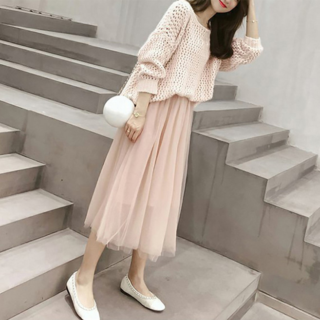 슬림소녀 여성 가을 겨울 니트 스커트 투피스 세트