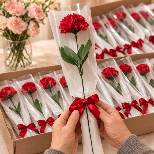 산율 카네이션 한송이 비누 꽃다발 무료라벨, 50개, 레드