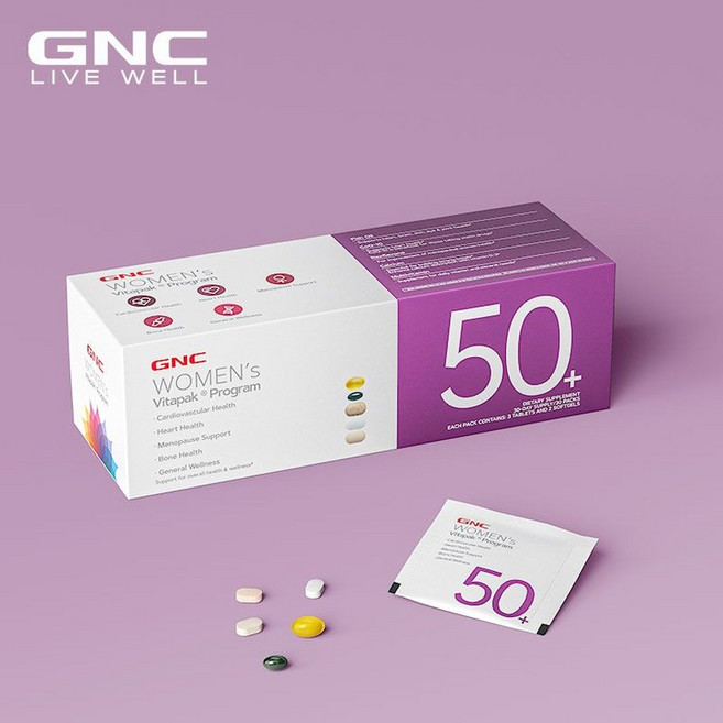 GNC 지앤씨 여성 비타팩 프로그램 50+ 종합 비타민 영양제 30일분, 30회분, 1개