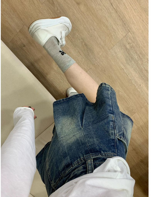 復古百褶牛仔裙 A字短裙 夏季 高腰 顯瘦 百搭