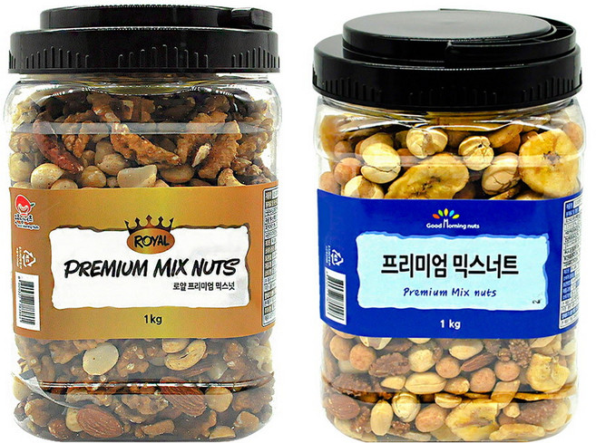 굿모닝너츠 로얄1통+실속1통 프리미엄 믹스넛 총2통/2kg내외, 2개, 1kg