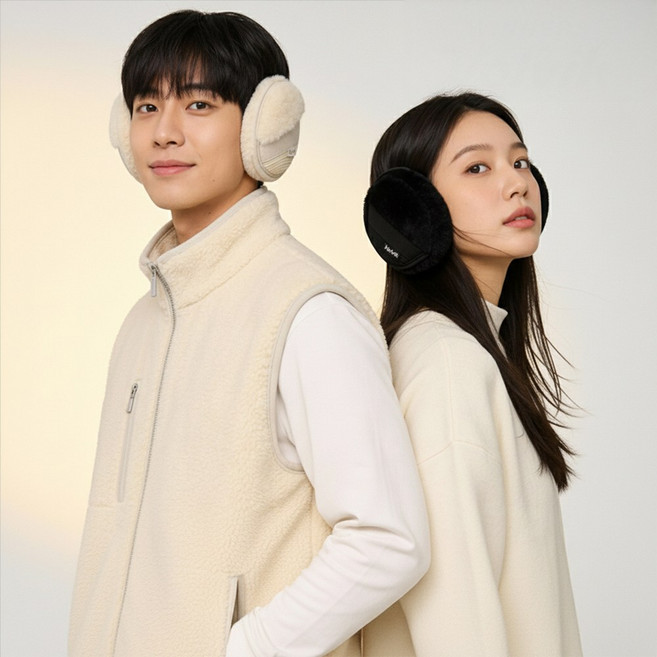 볼빅 겨울 골프 바니퍼 코듀로이 귀마개 방한 이어 워머 머프 귀도리, 아이보리, 1개