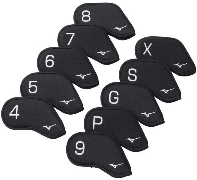 MIZUNO(미즈노) 골프 아이언 커버 10장 세트 유니섹스 번호별(No.4-9 P G S X) 블랙, 단일품목, 10개