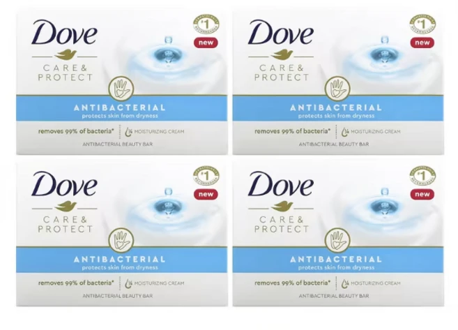 Dove 케어 & 프로텍트 안티박테리아 뷰티 바 4개 세트 각 106g / 여드름 화농성 염증성 저자극 보습 진정 - 쿠팡