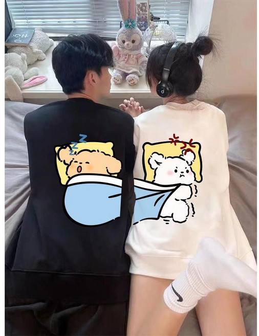 커플 맨투맨 1+1 루즈핏 긴팔티 상의 캐주얼 남녀공용 티셔츠 봄가을 패션 라운드 티셔츠 상의 2P SJS