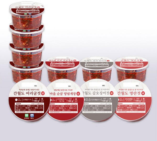 유명근 간월도 어리굴젓세트 (어리굴젓 100g 5통+순살양념게장 100g 2통+갑오징어젓 100g 2통+명란 100g 2통), 1세트, 1.1kg